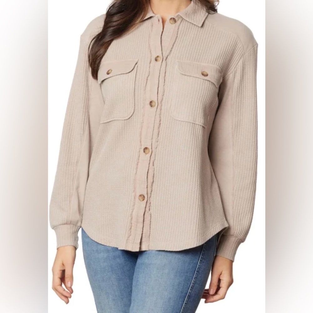 Briggs New York Women's Waffled Button-Down Shirt Tan Size S, M, L